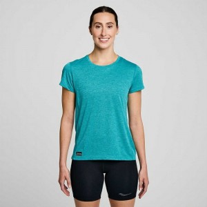 Saucony Stopwatch Short Sleeve Kadın Tişört Turkuaz | 1904368-JG